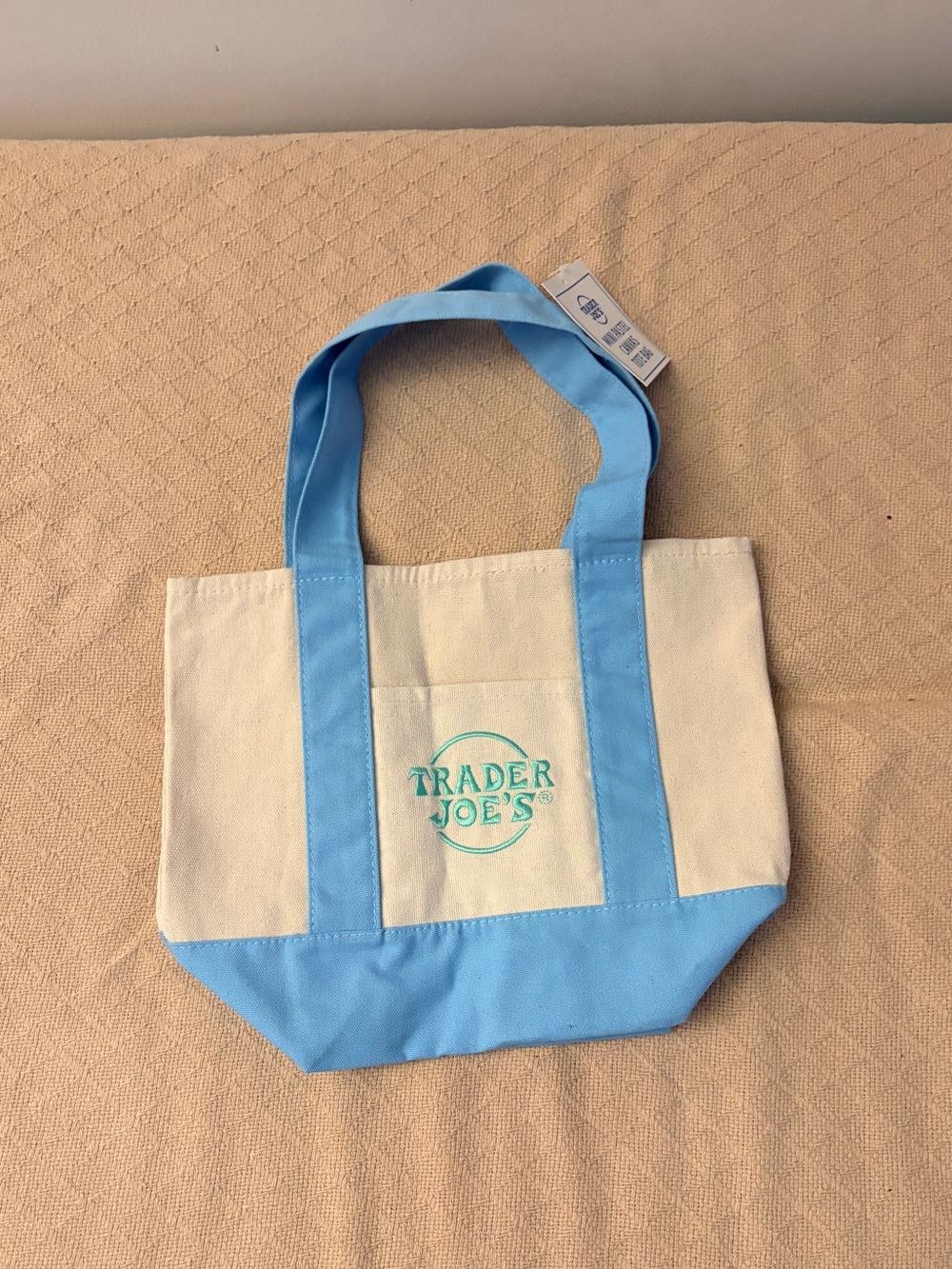 Cream and Light Blue Canvas Tote